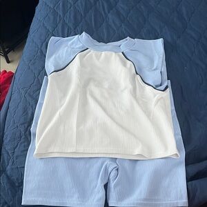 No Boundaries Blue and White Ribbed Lounge Set